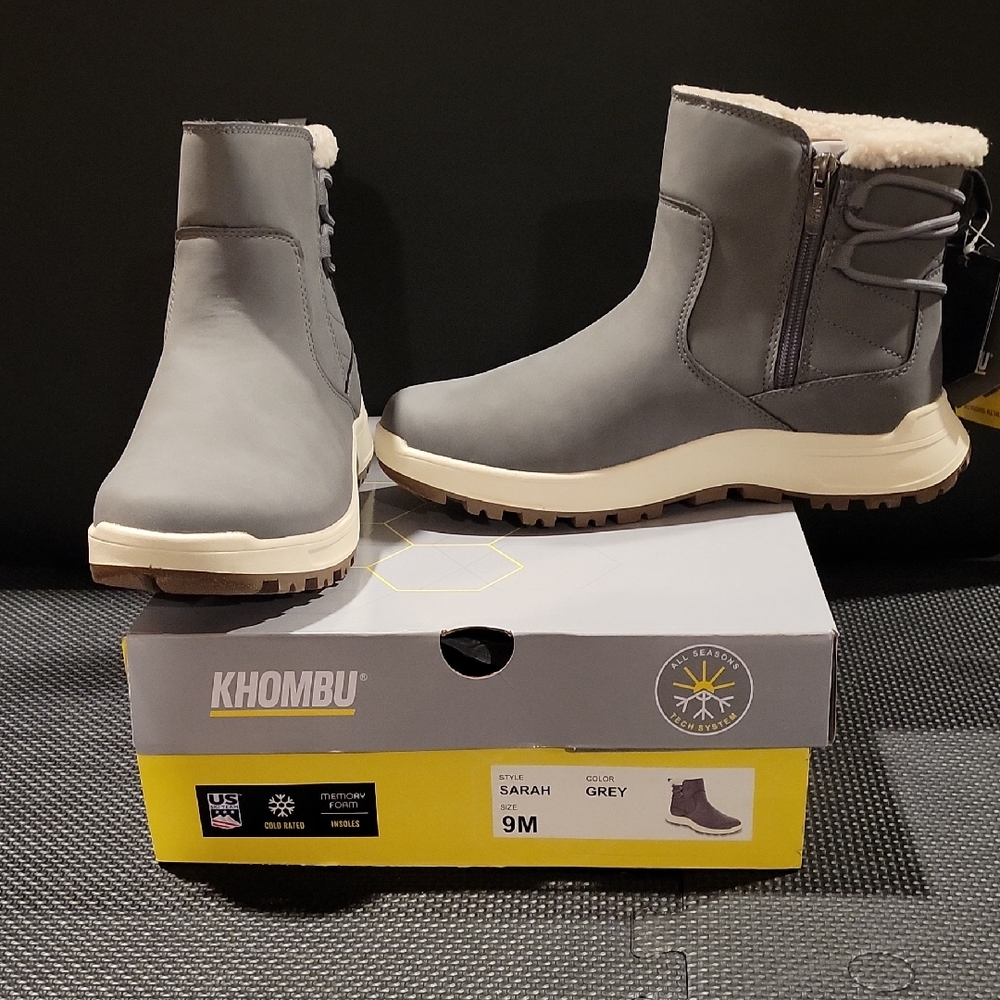 Khombu Gray Ankle Boots with Cream Sole